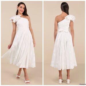 NWOT Lulu’s Sweet Definition White One-Shoulder Midi Dress L Bridal Large